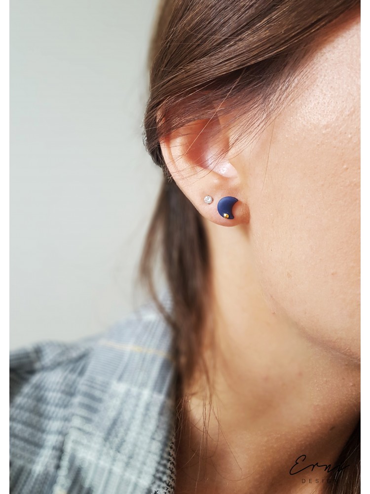 Auskarai su Swarovski kristalais - SMALL DARK BLUE MOON