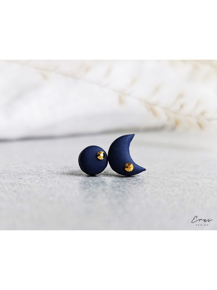 Auskarai su Swarovski kristalais - SMALL DARK BLUE MOON