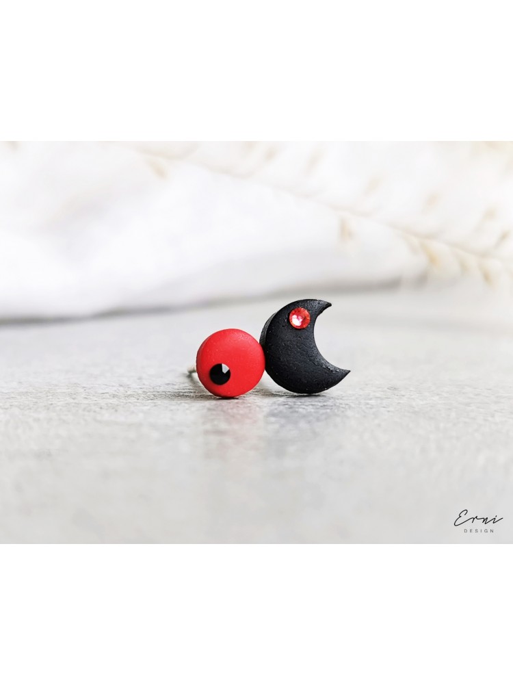 Auskarai su Swarovski kristalais - RED AND BLACK MOON