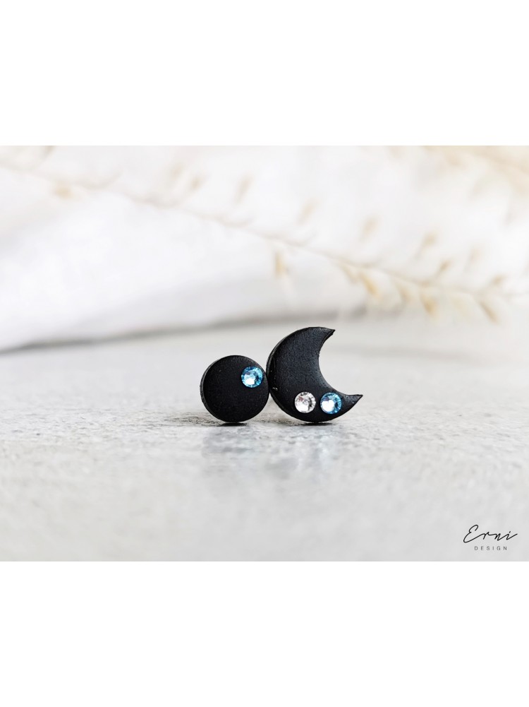 Auskarai su Swarovski kristalais - BLACK SMALL MOON