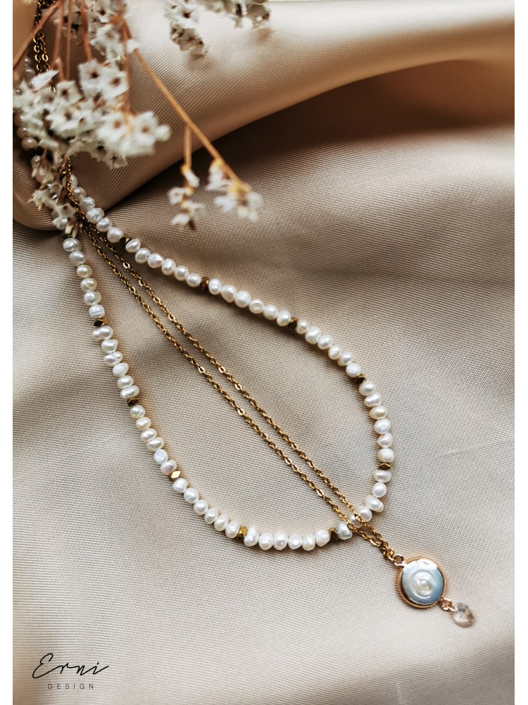 Dviejų dalių perlų vėrinys ,,White and gold"