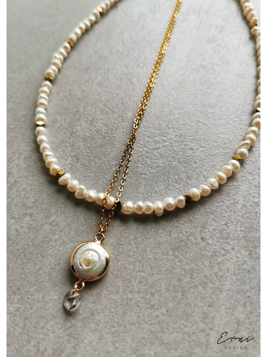 Dviejų dalių perlų vėrinys ,,White and gold"